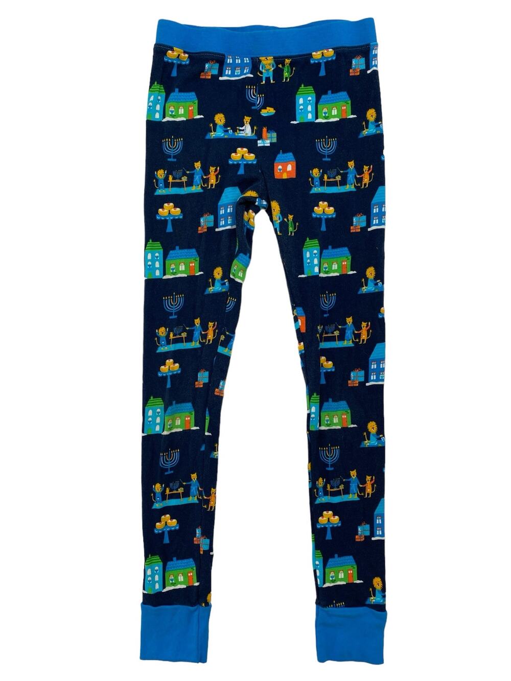 Hanukkah Lion Family Blue Print Kids Pajama Pants Size 10 Unisex Boy Girl Cotton